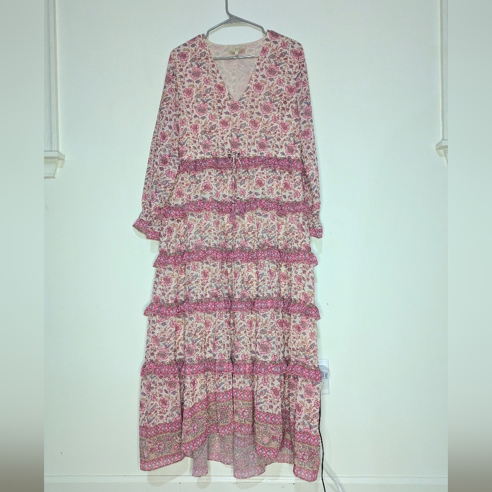 Love The Label Women's Large Tippy Border Boho Western Floral Maxi Dress